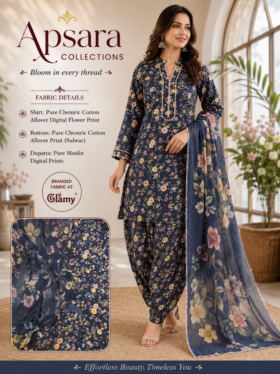 Navy floral cotton suit